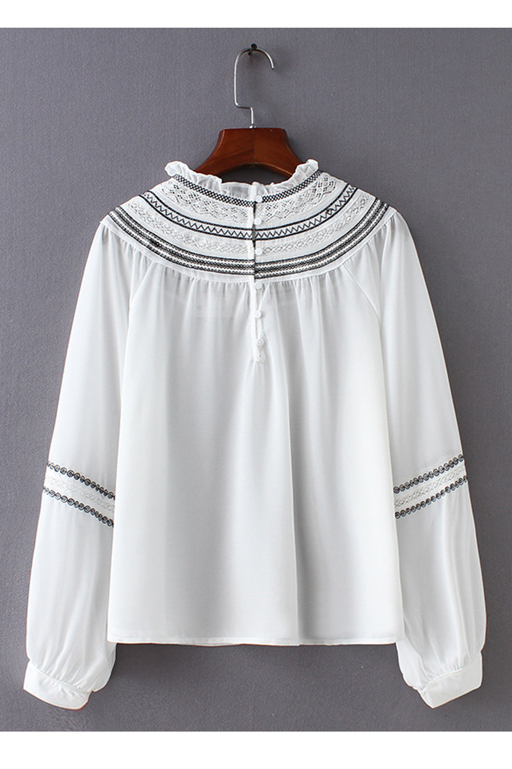 Women Lace Embroidery Round Neck Loose Long Sleeve Sweatshirt