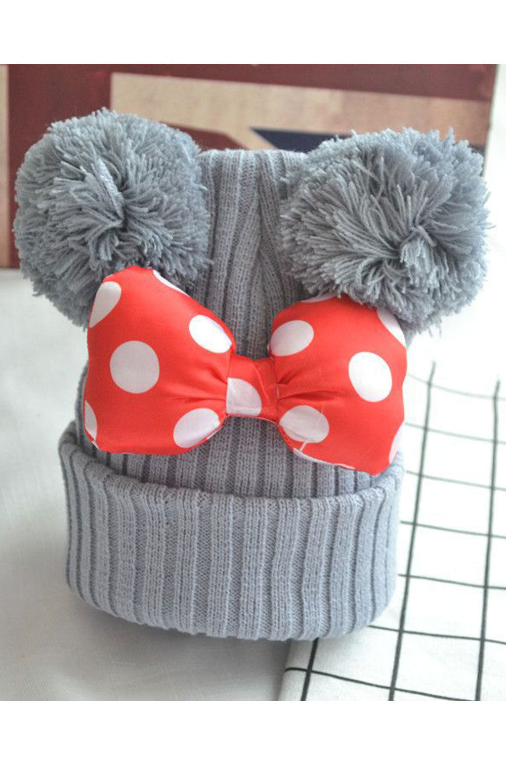 Pack of 2 - Kids Girls Bow Decorated Solid Colored Warm Winter Hat - Any 2 Available Colors