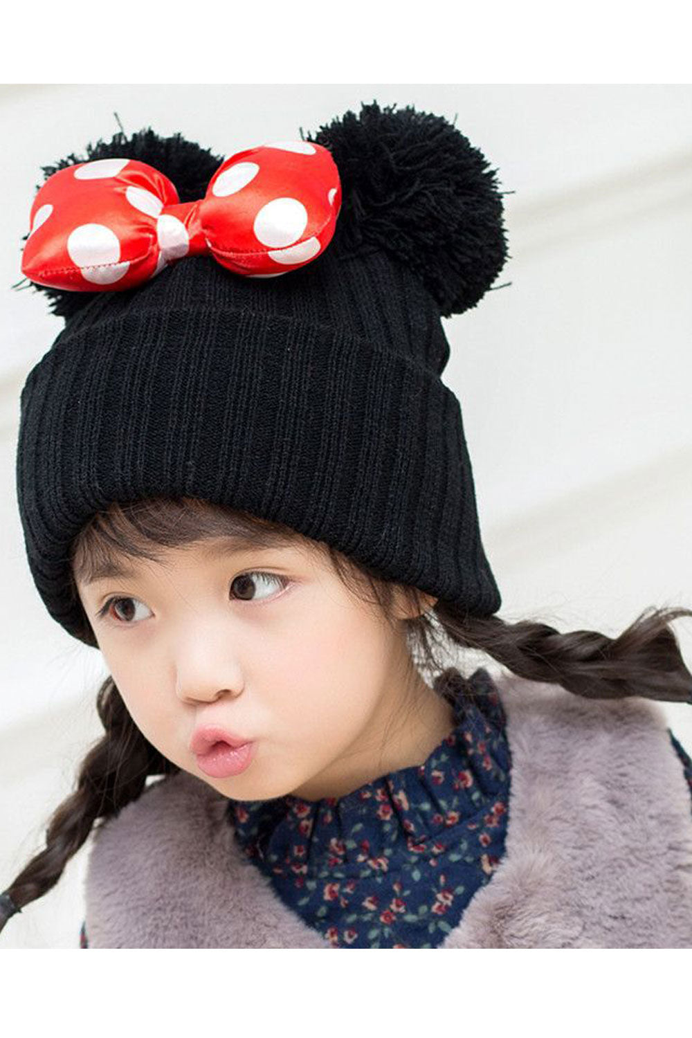 Pack of 2 - Kids Girls Bow Decorated Solid Colored Warm Winter Hat - Any 2 Available Colors