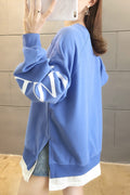 Women Comfortable Round Neck Long Sleeve Thick Solid Colored Sweatshirt