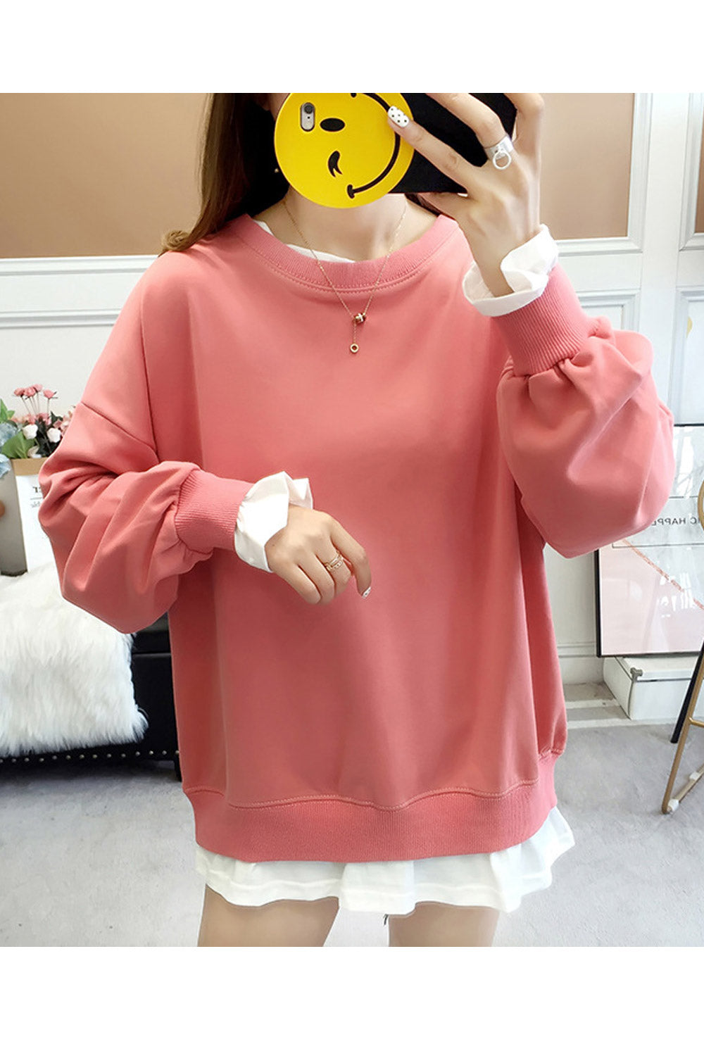 Women Winter Thick Solid Colored Loose Breathable Sweatshirt