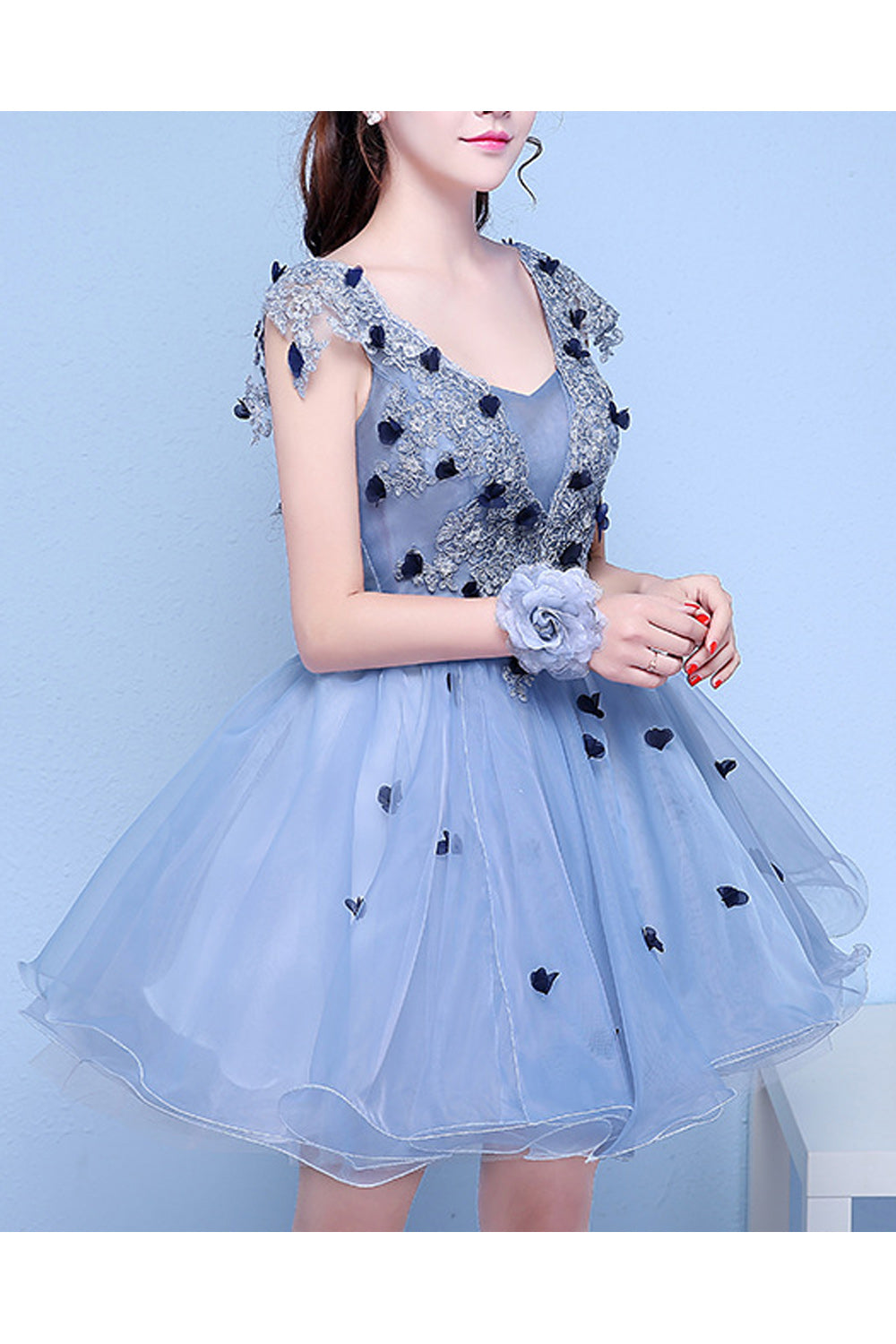 Women Round Neck Thin Short Length Skirt Breathable Evening Dress