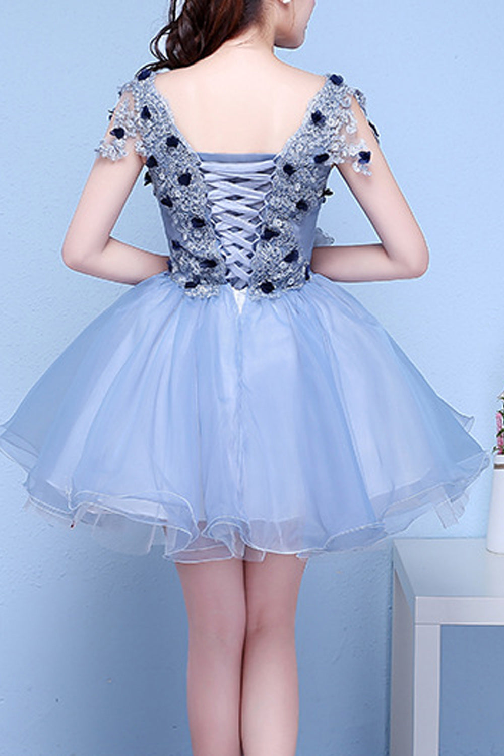 Women Round Neck Thin Short Length Skirt Breathable Evening Dress