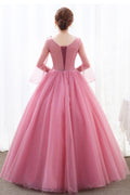 Women V-Neck Style Pretty Flower Embroidered Thin Long Sleeve Wedding Dress
