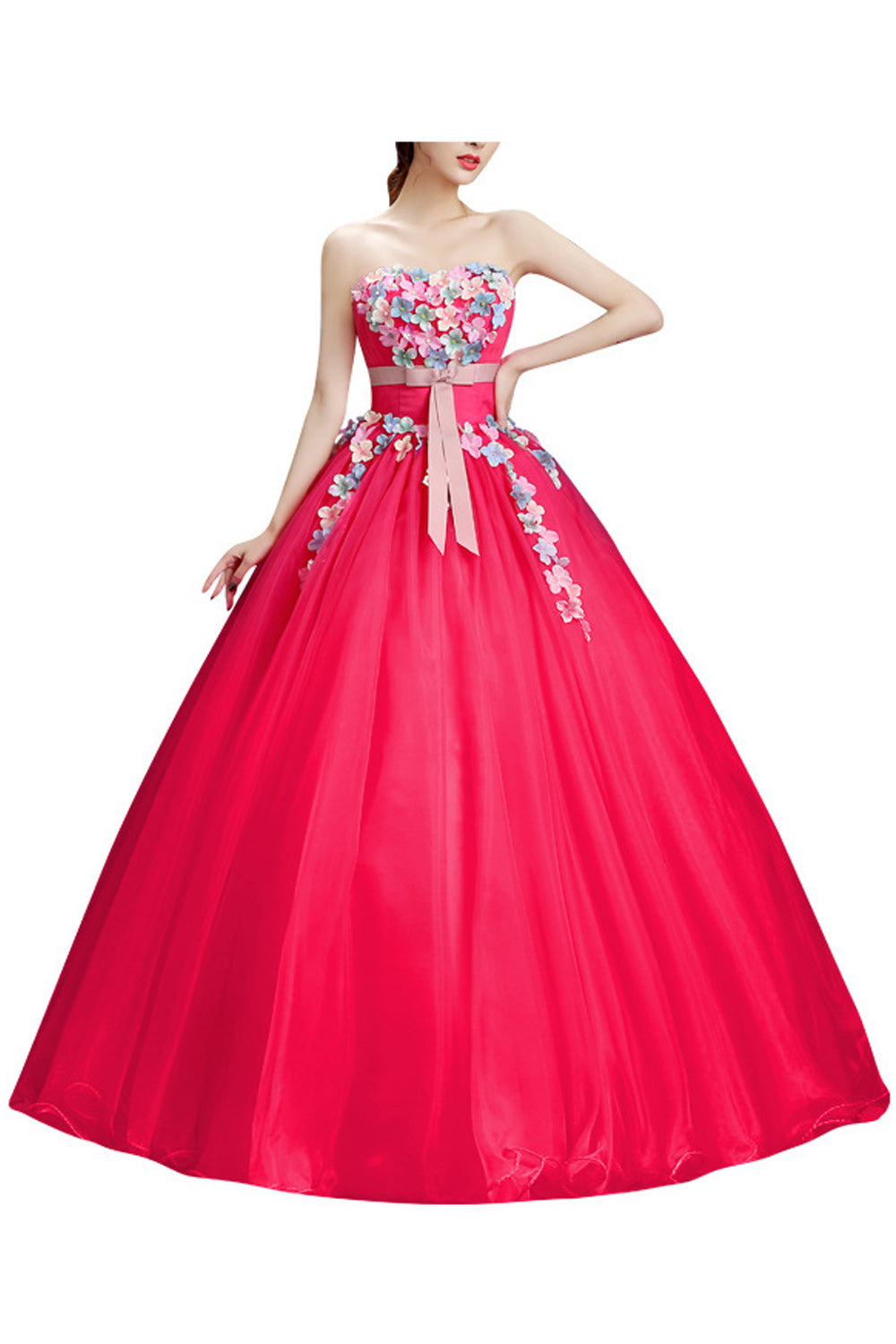 Women Elegant Flower Attached Loose Skirt Classy Wedding Dress