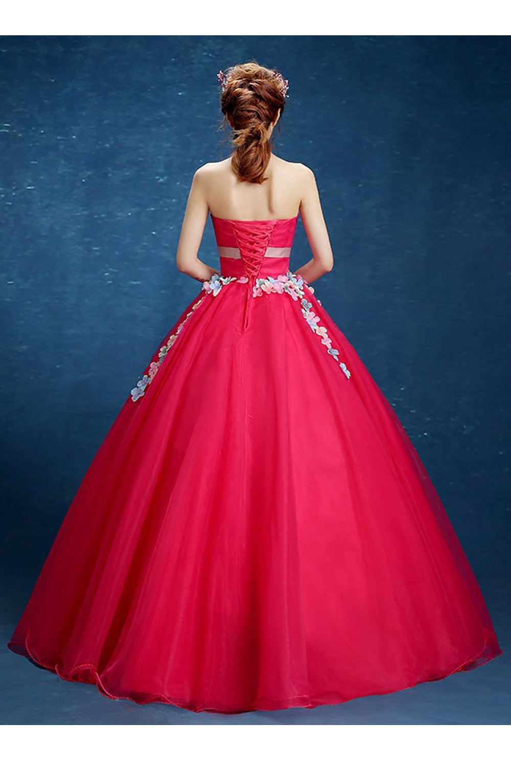 Women Elegant Flower Attached Loose Skirt Classy Wedding Dress