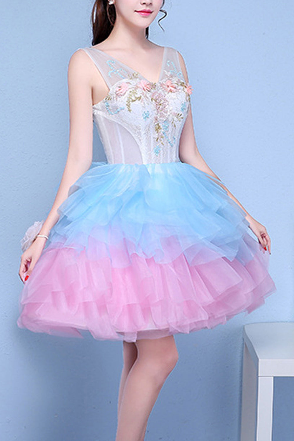 Women Deep V-Neck Style Solid Colored Beautiful Evening Dress