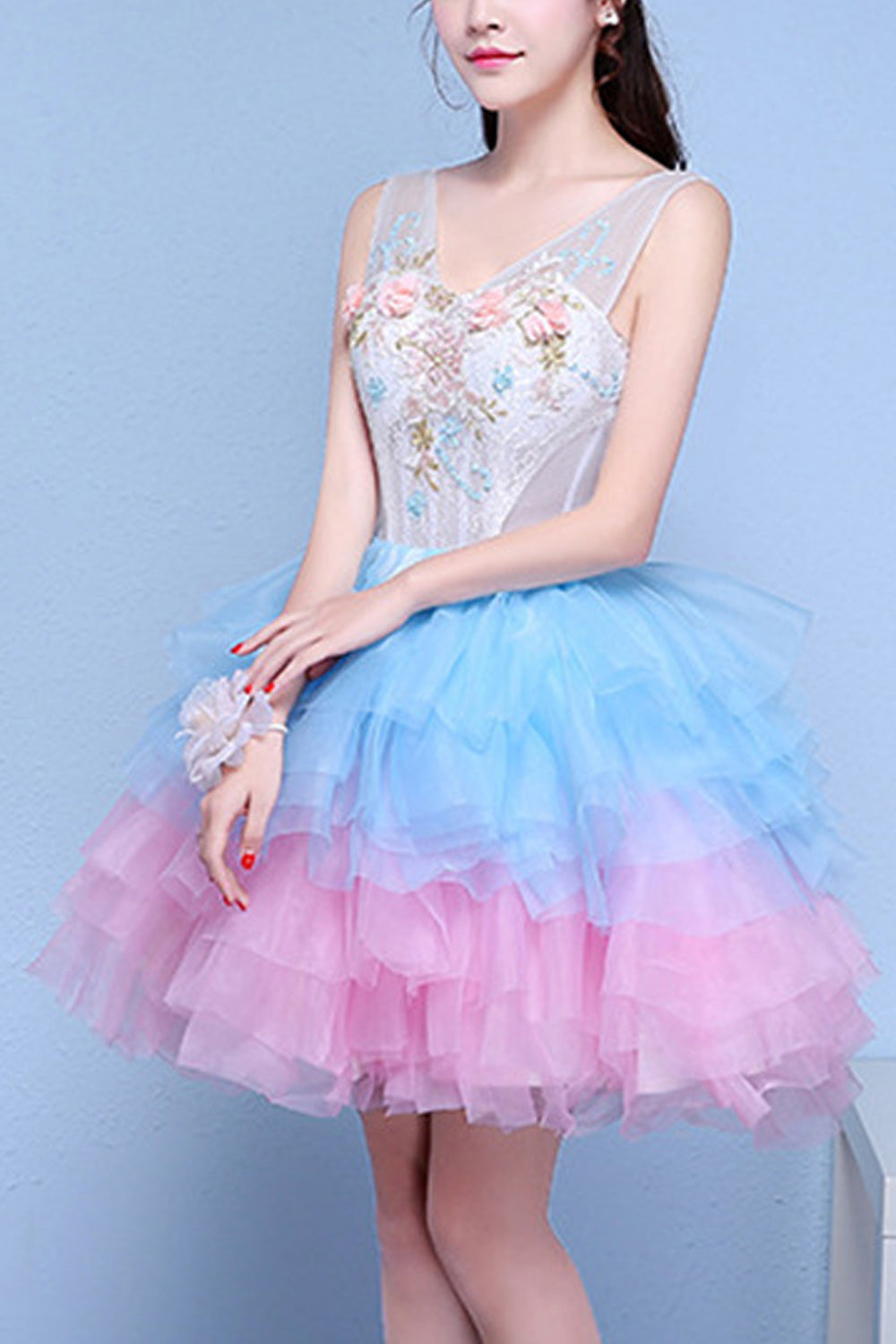 Women Deep V-Neck Style Solid Colored Beautiful Evening Dress