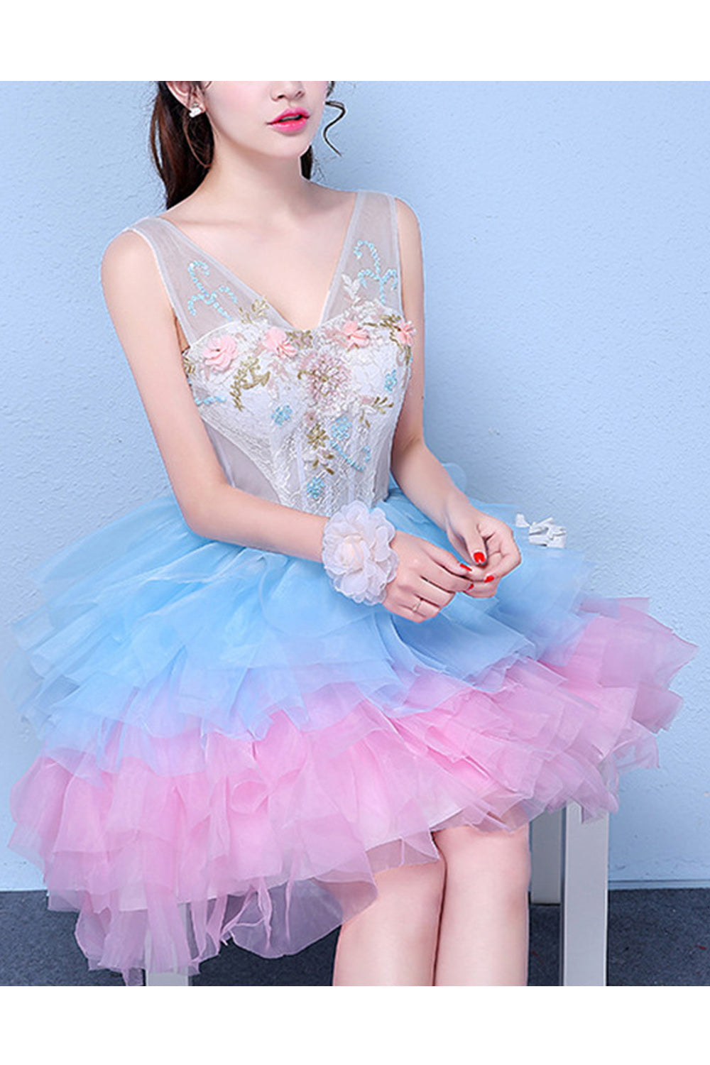 Women Deep V-Neck Style Solid Colored Beautiful Evening Dress