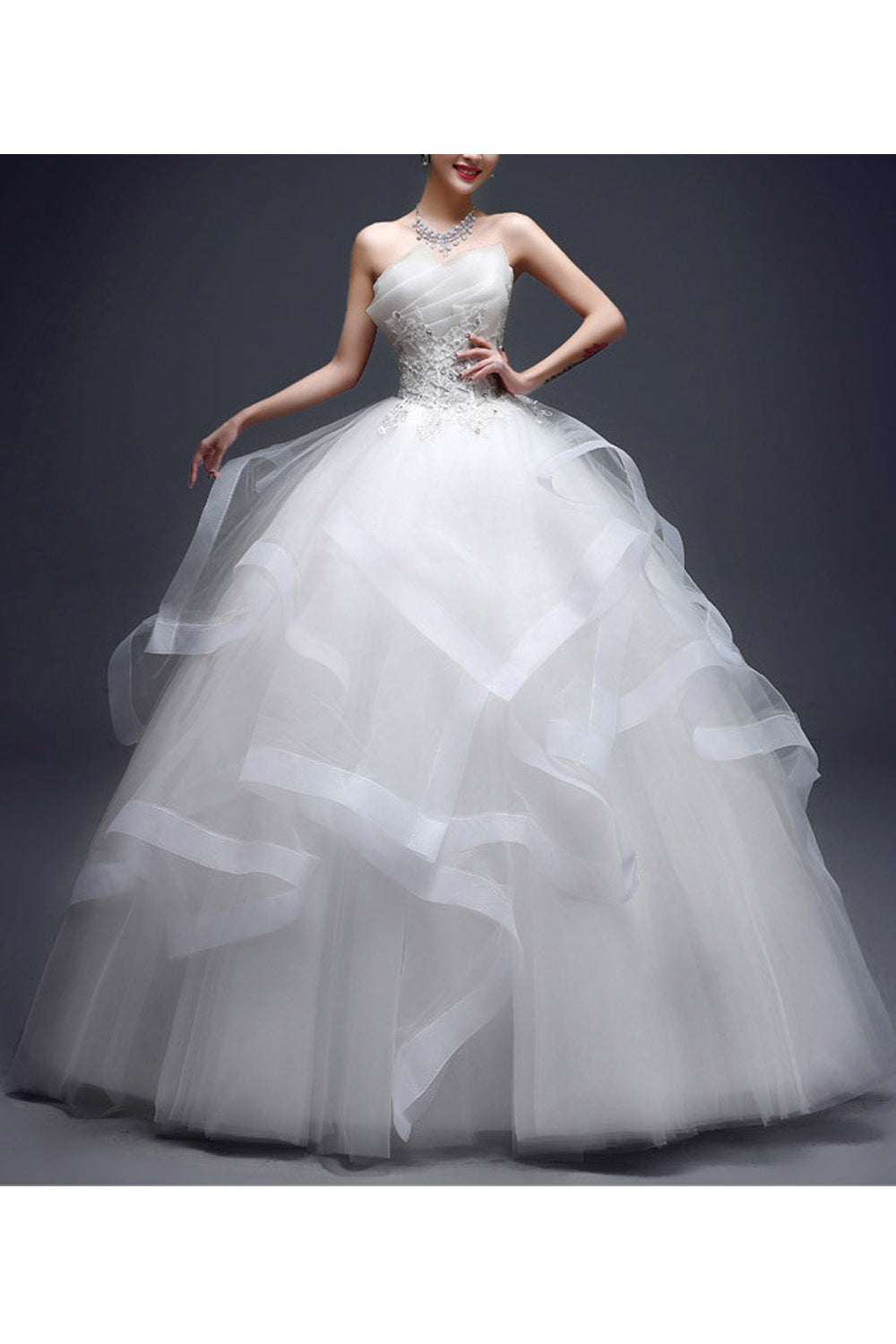 Women Magnificent Elegant Solid Pattern Loose Long Skirt Wedding Dress