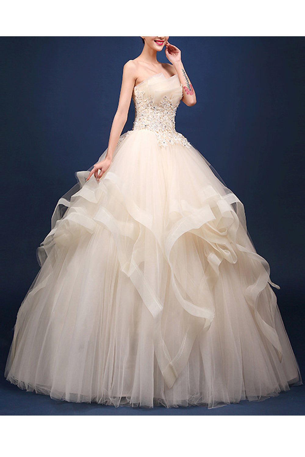 Women Magnificent Elegant Solid Pattern Loose Long Skirt Wedding Dress