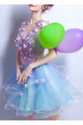 Women Deep V-Neck Style Fashionable Flower Decorated Evening Dress