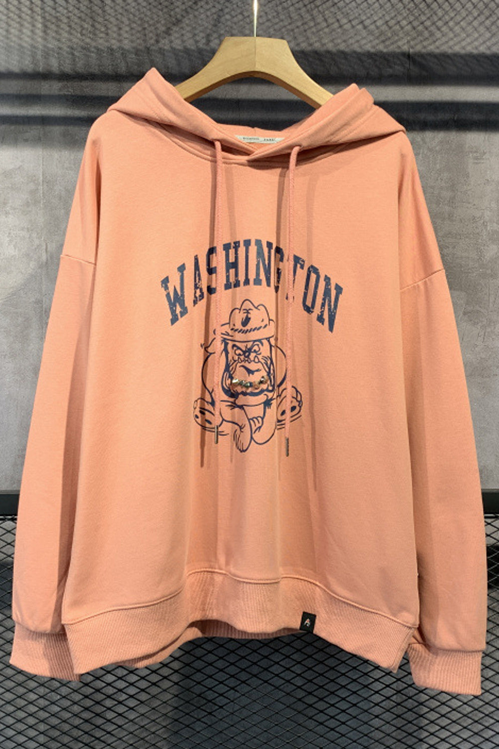 Women Magnificent Letter Printed Ribbed Cuff & Hem Hoodie