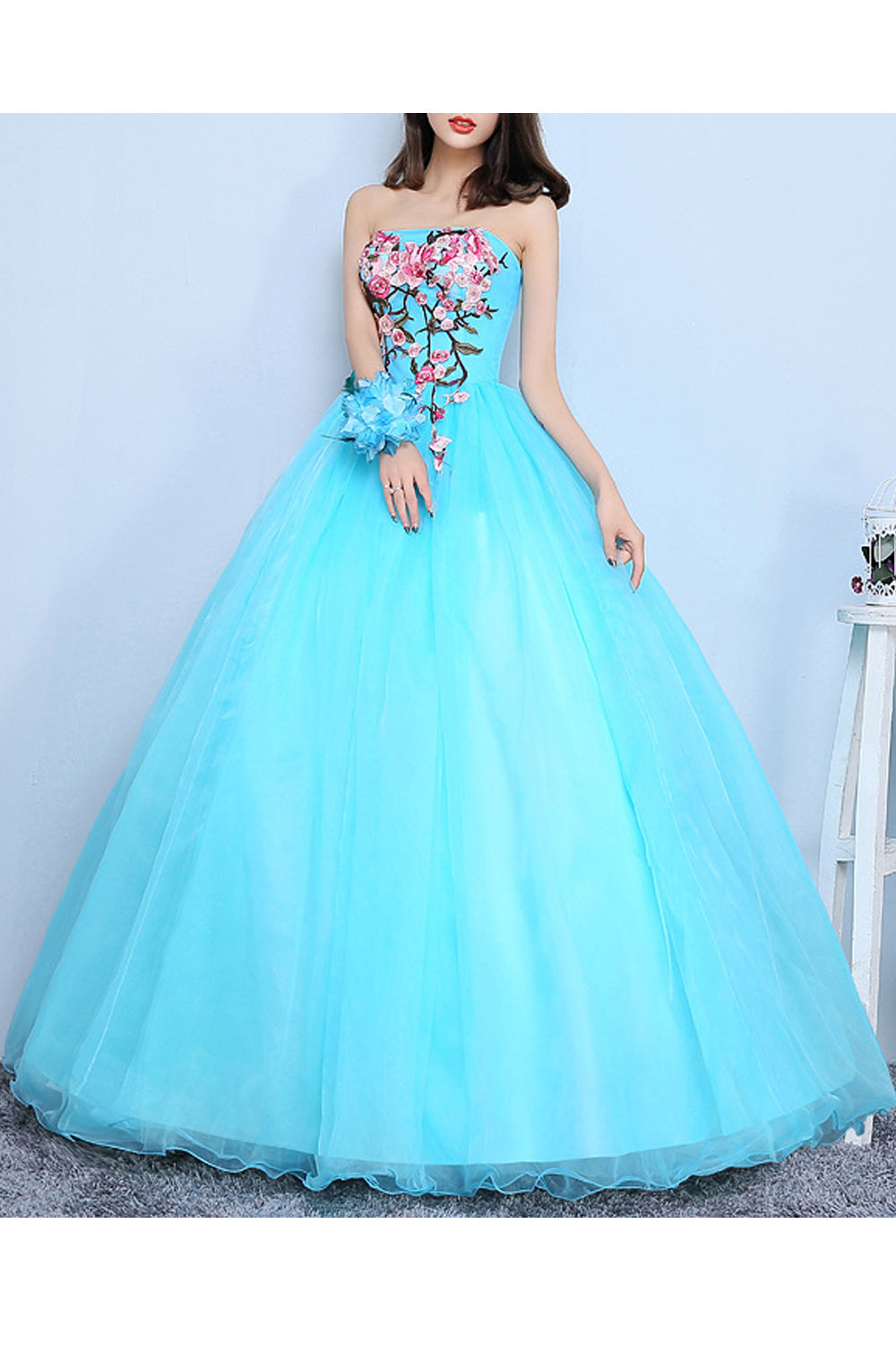 Women Charming Flower Embroidered Long Elegant Skirt Wedding Dress