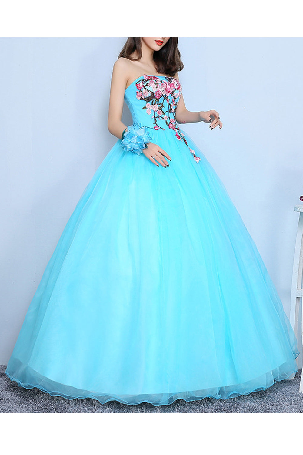 Women Charming Flower Embroidered Long Elegant Skirt Wedding Dress