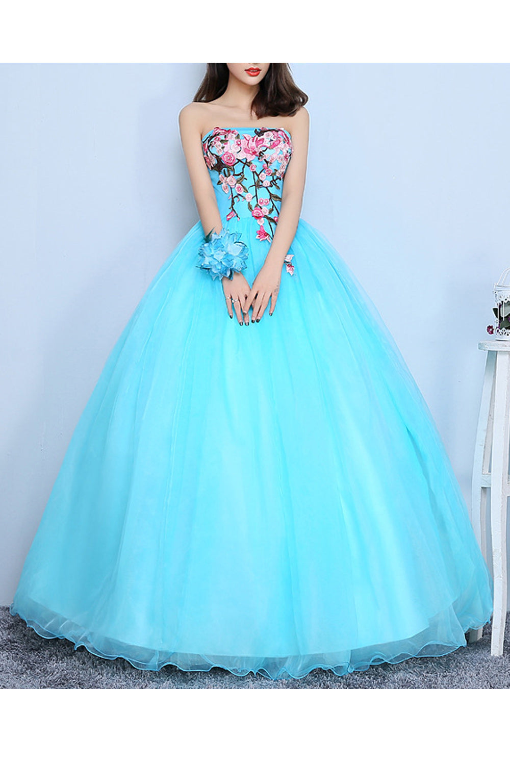 Women Charming Flower Embroidered Long Elegant Skirt Wedding Dress