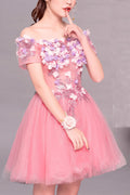 Women Shot Sleeve Fairy Style Floral Attached Beautiful Evening Dress