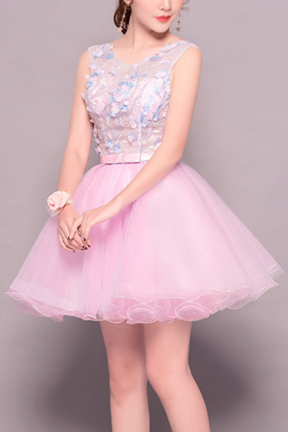 Women Short Length Skirt Thin Lightweight Floral Embroidered Evening Dress