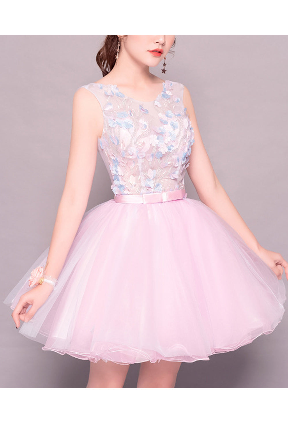 Women Short Length Skirt Thin Lightweight Floral Embroidered Evening Dress
