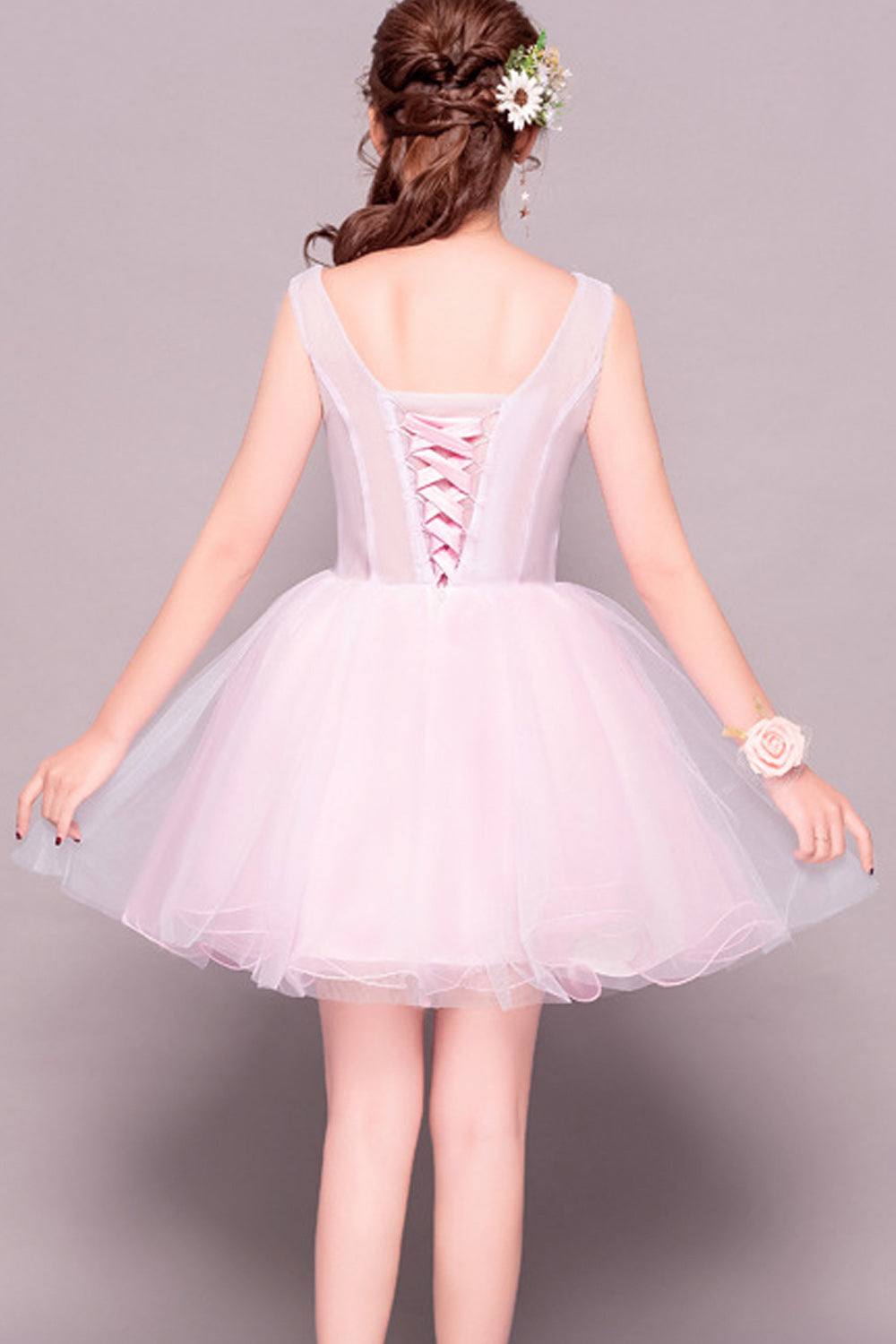 Women Classy V-Neck Style Pretty Flower Decorated Thin Evening Dress