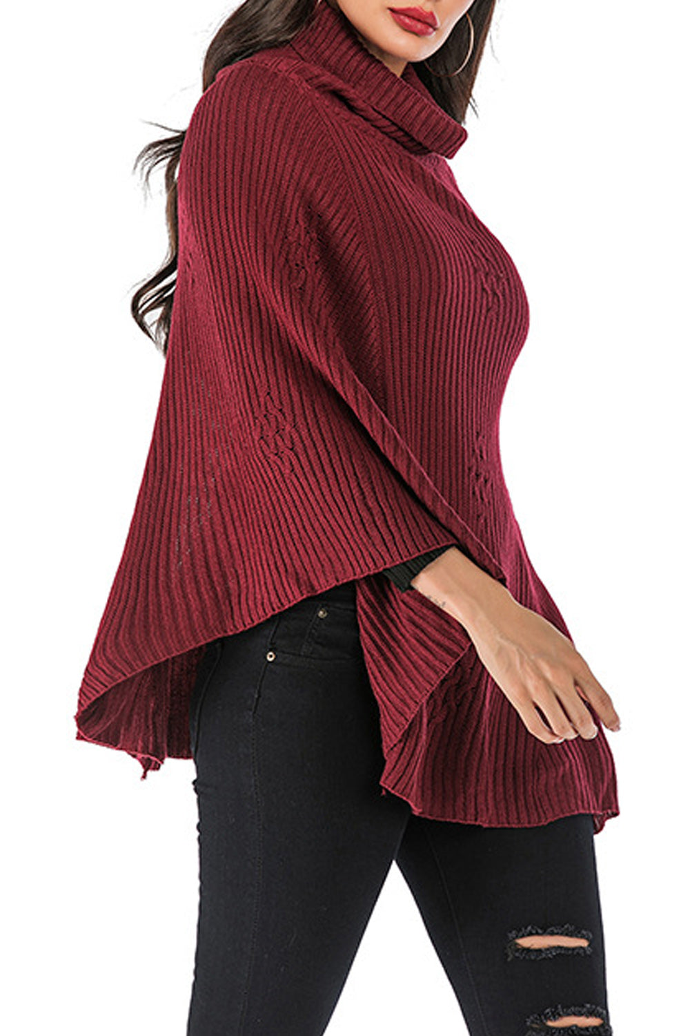 Women Stylish High Neck Bat Sleeve Knitwear Warm Sweater
