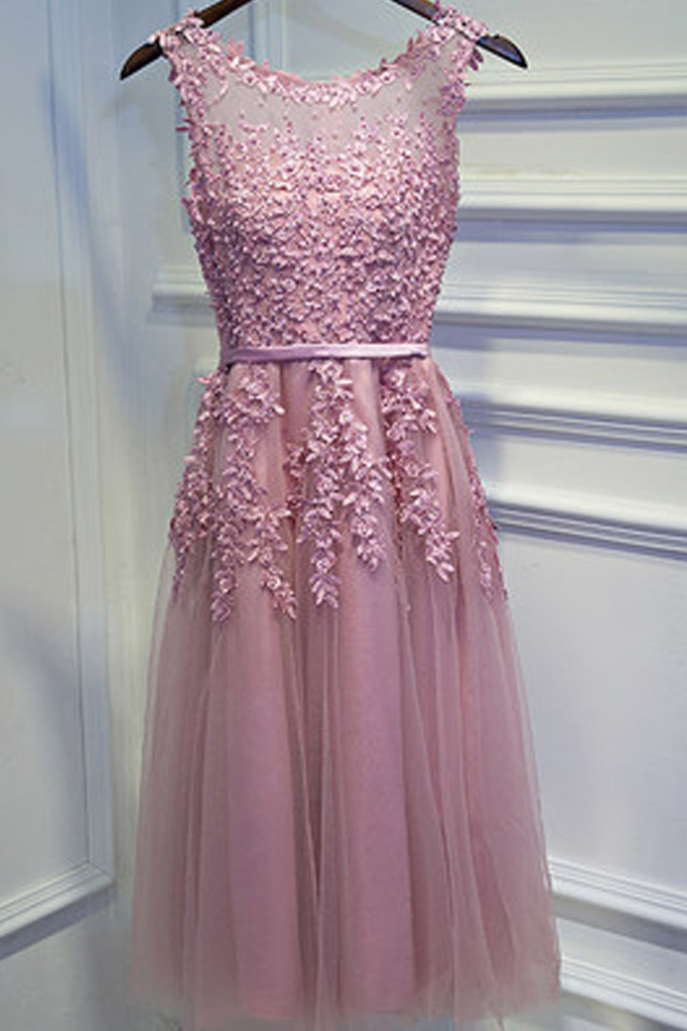 Women Sleeveless Style Flower Decorated Zipper Closure Evening Dress