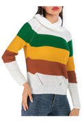Women Warm Knit High Neck Long Sleeve Contrast Sweater