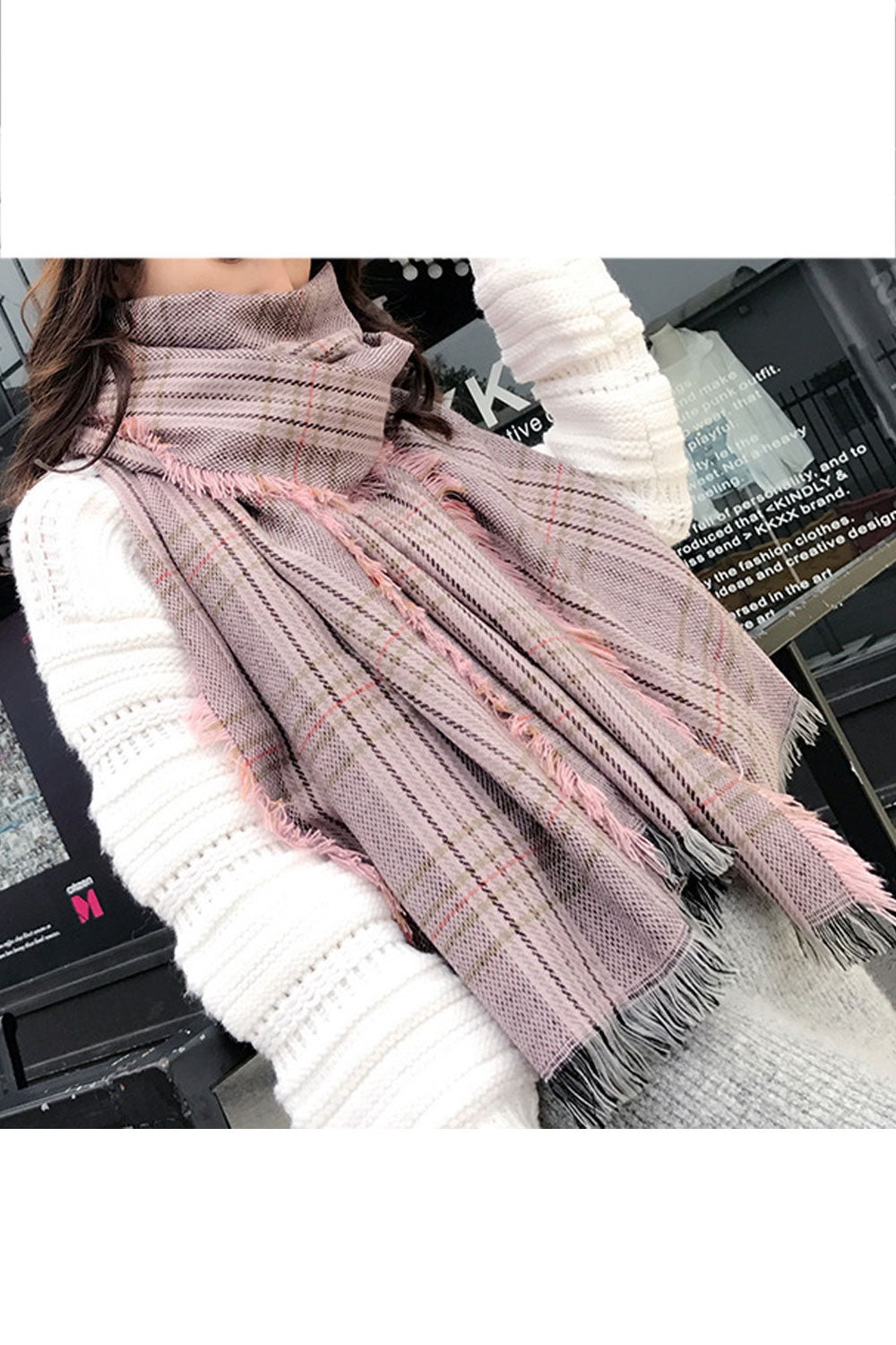 Women Lovely Plaid Pattern Comfortable Cozy Long Length Muffler