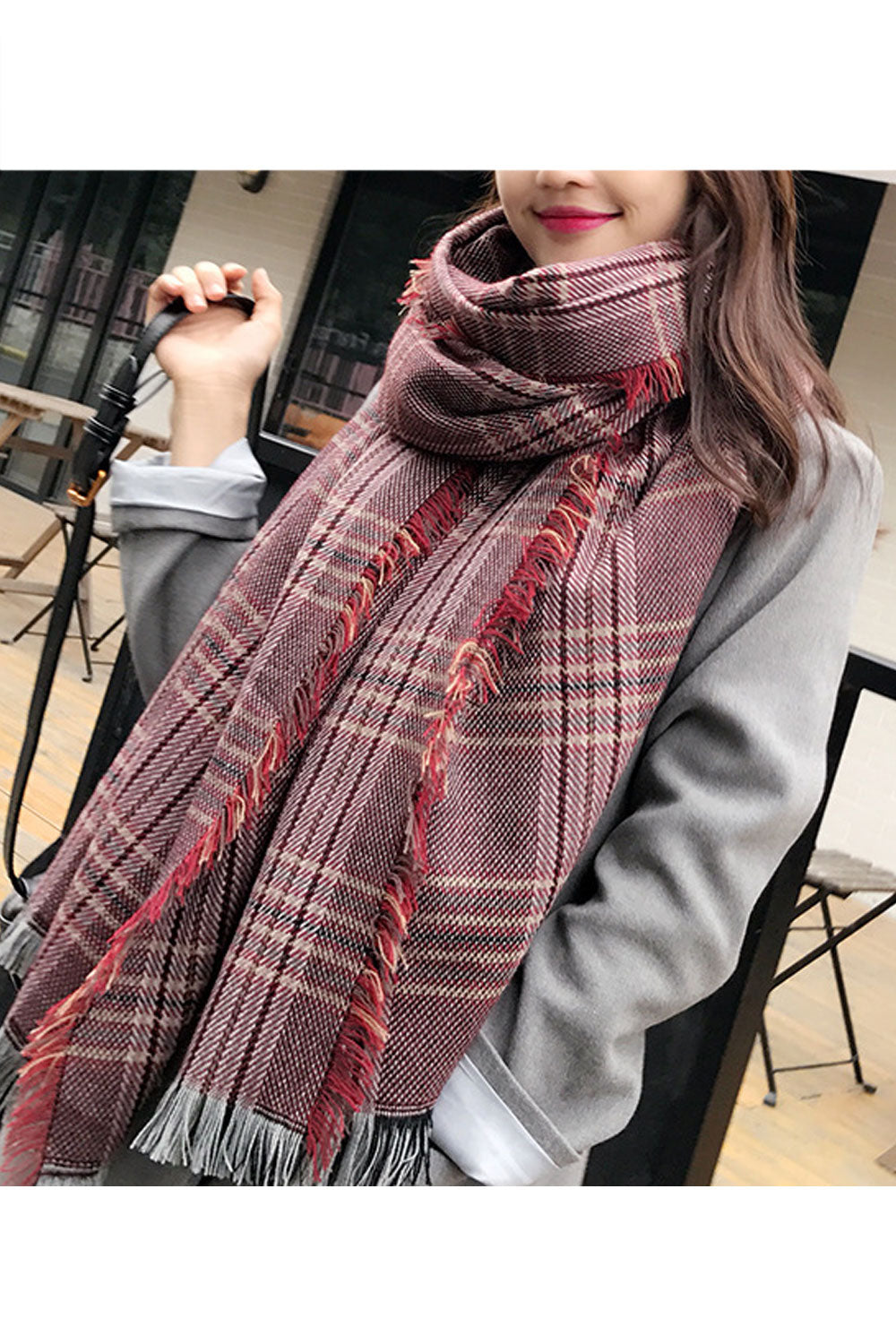 Women Lovely Plaid Pattern Comfortable Cozy Long Length Muffler
