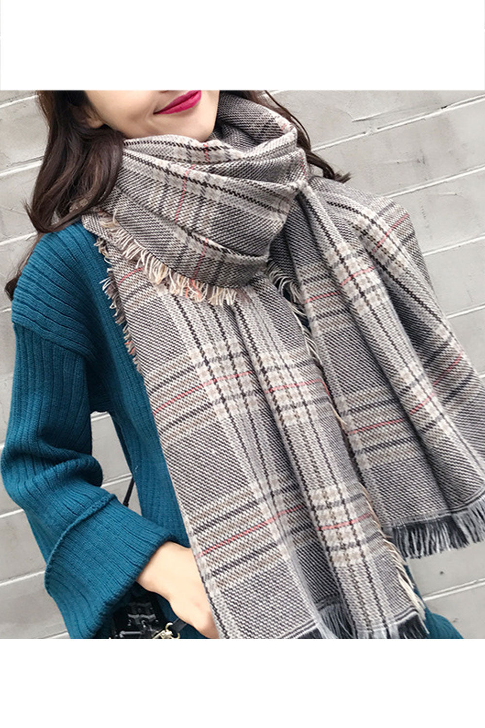 Women Lovely Plaid Pattern Comfortable Cozy Long Length Muffler