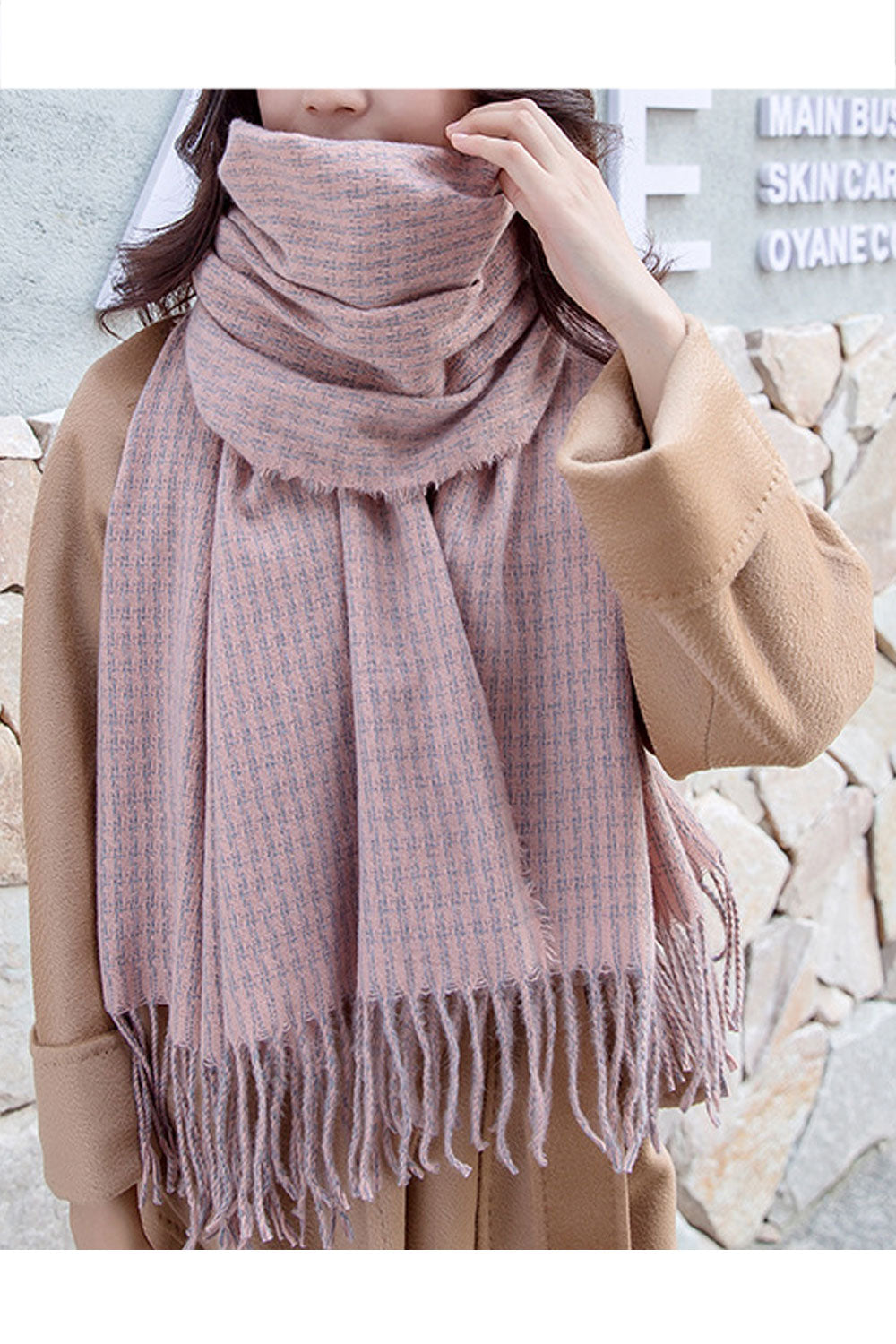 Women Simple Styled Windproof Elegant Cozy Tassel Muffler