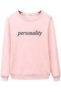 Women Letter Printed Easy Round Neck Ribbed Cuff Warm Sweatshirt