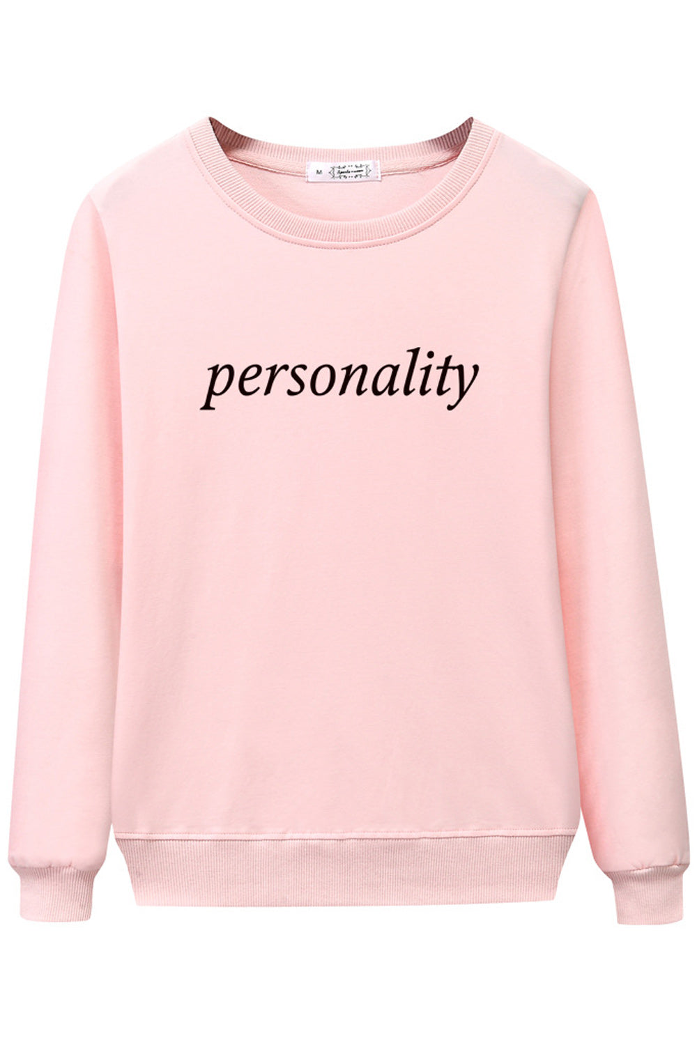 Women Letter Printed Easy Round Neck Ribbed Cuff Warm Sweatshirt