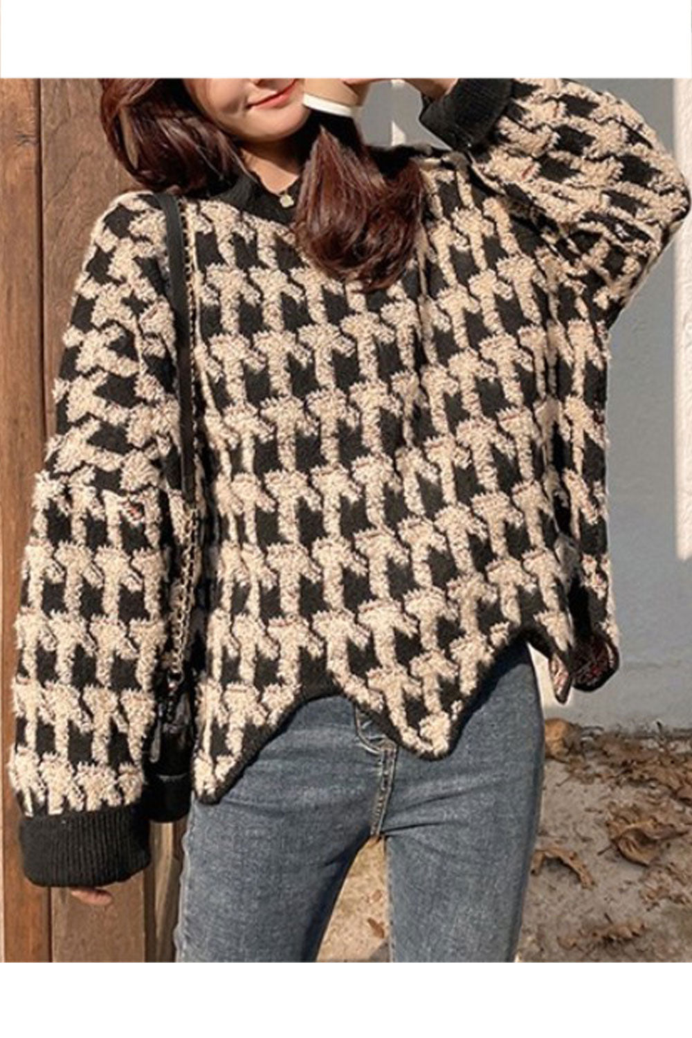 Women Easy Round Neck Loose Knitted Warm Casual Sweater