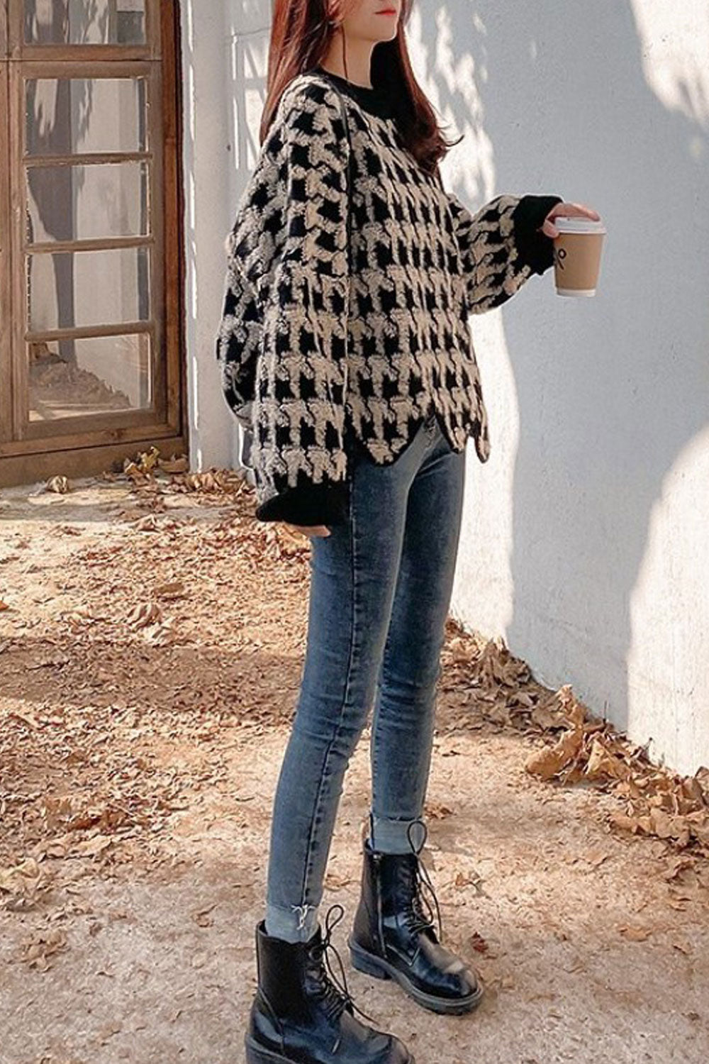 Women Easy Round Neck Loose Knitted Warm Casual Sweater