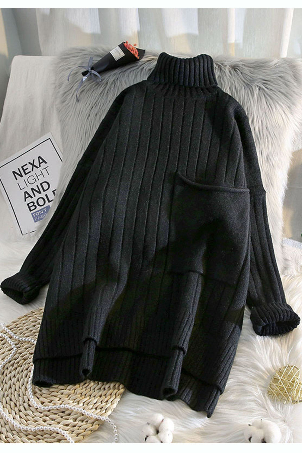 Women Mid Length Solid Colored High Neck Cozy Long Sleeve Sweater