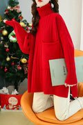 Women Mid Length Solid Colored High Neck Cozy Long Sleeve Sweater