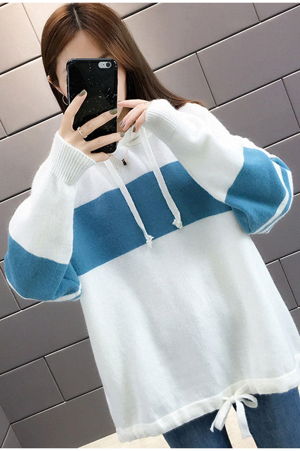 Women Drawstring Hooded Long Sleeve Thick Cozy Sweater