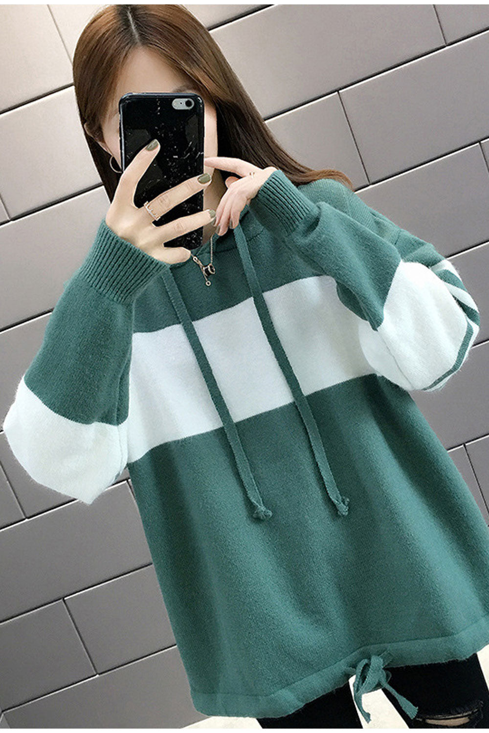 Women Drawstring Hooded Long Sleeve Thick Cozy Sweater
