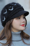 Women Smiley Printed Coldproof Earmuffs Beret Hat