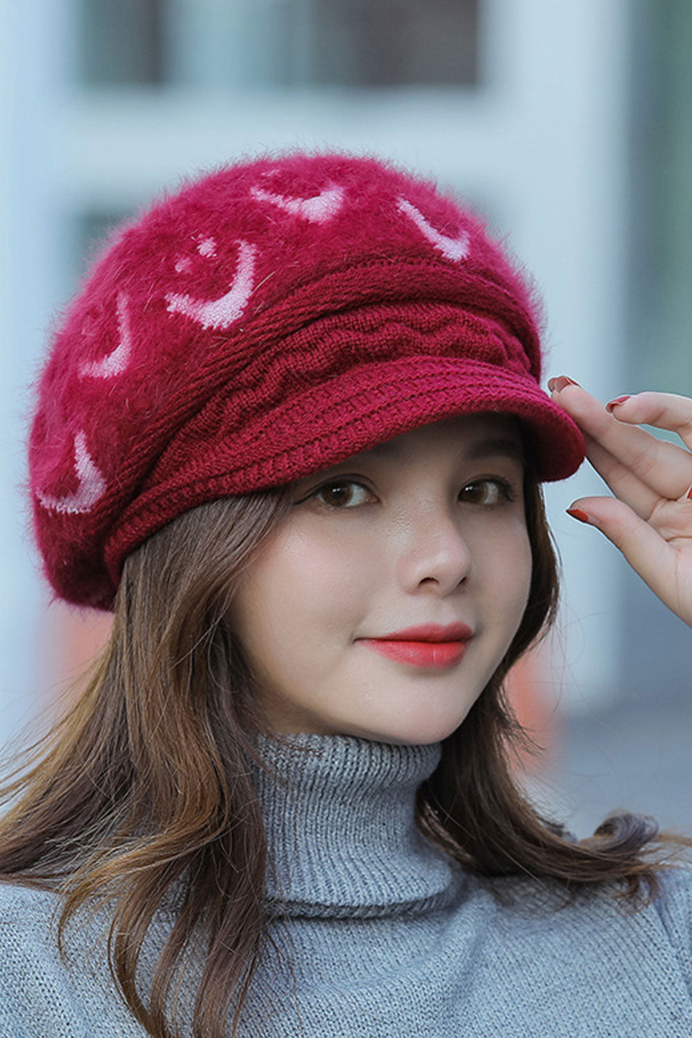 Women Smiley Printed Coldproof Earmuffs Beret Hat