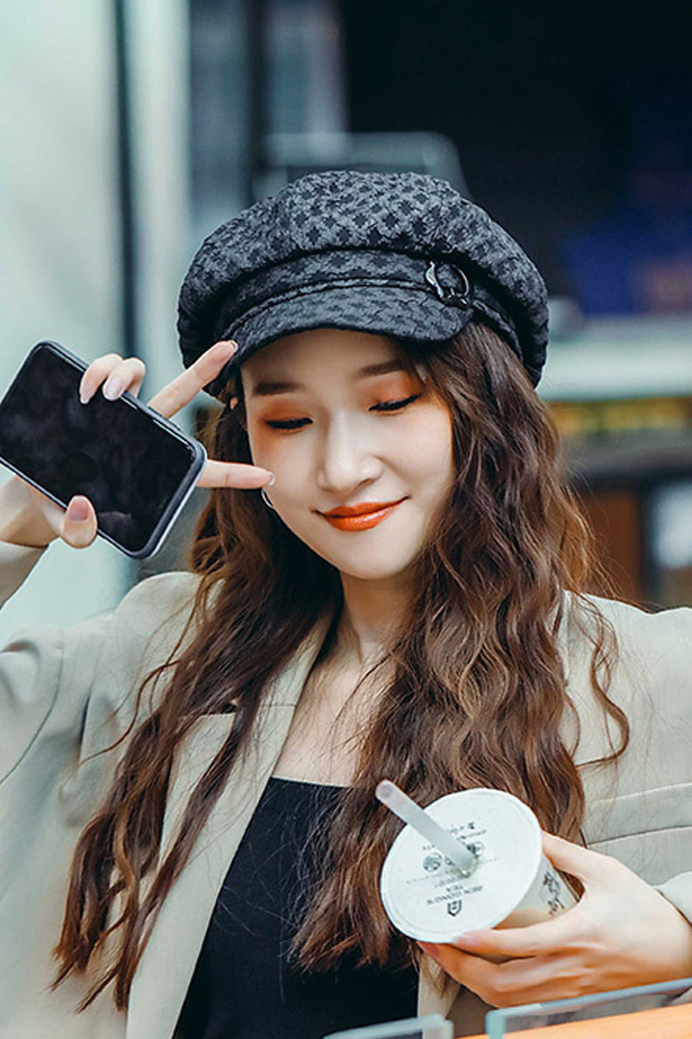 Women Solid Pattern Dome Top Casual Warm Beret Hat
