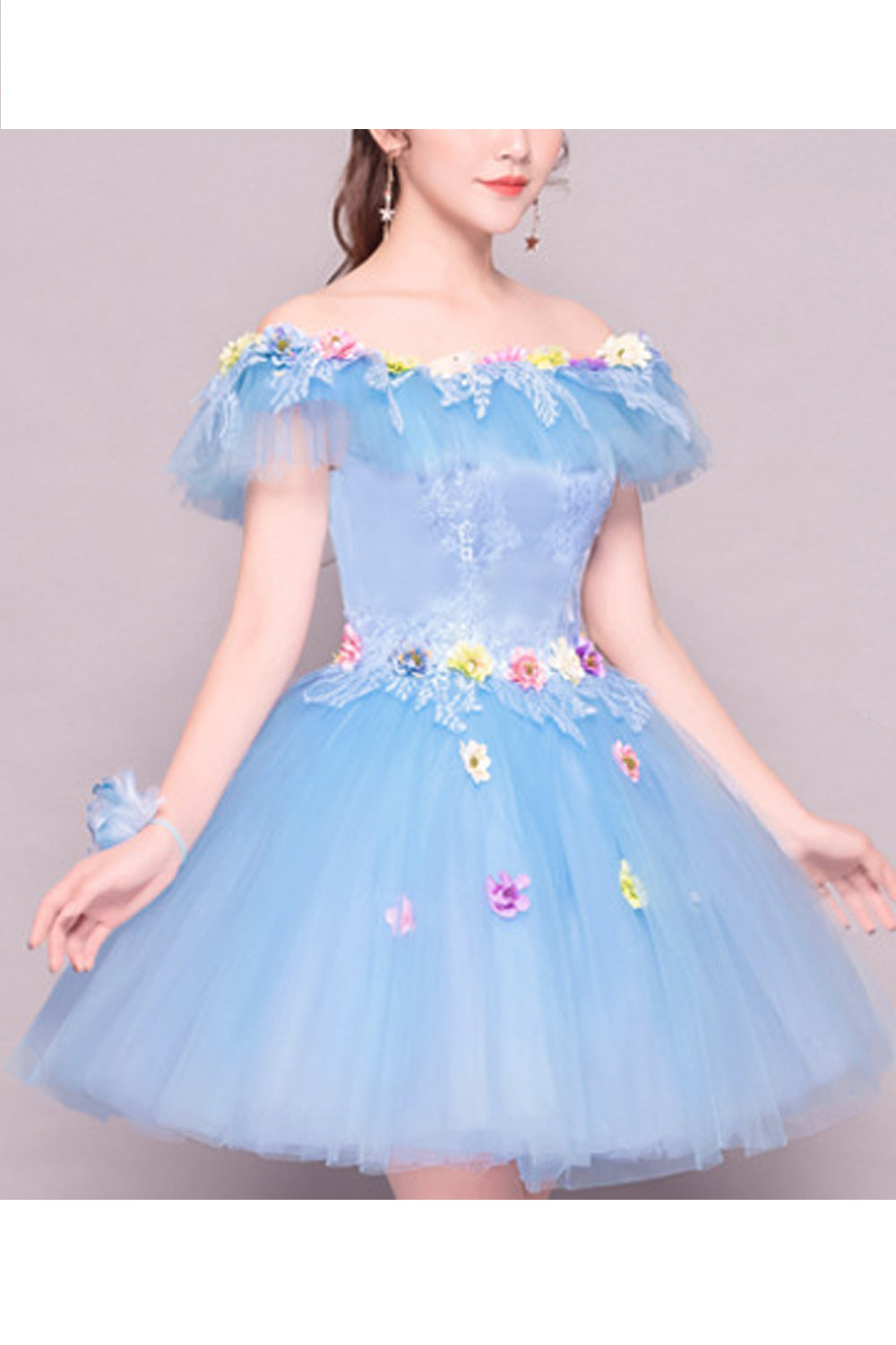 Women Pretty Flower Decorated Short Length Breathable Evening Dress