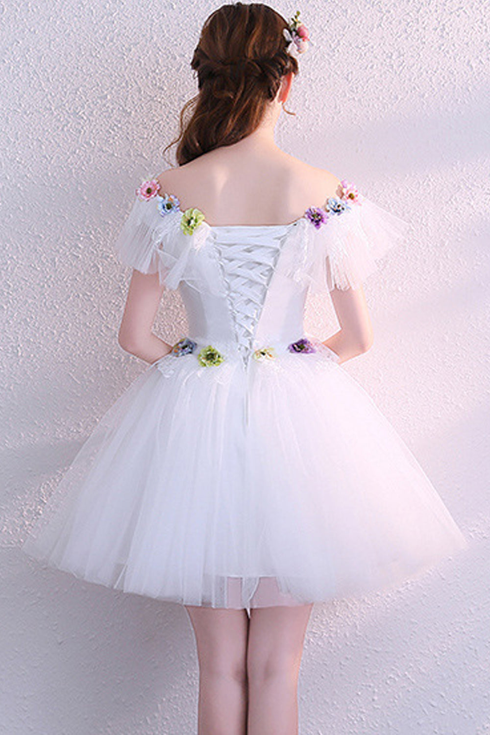 Women Pretty Flower Decorated Short Length Breathable Evening Dress