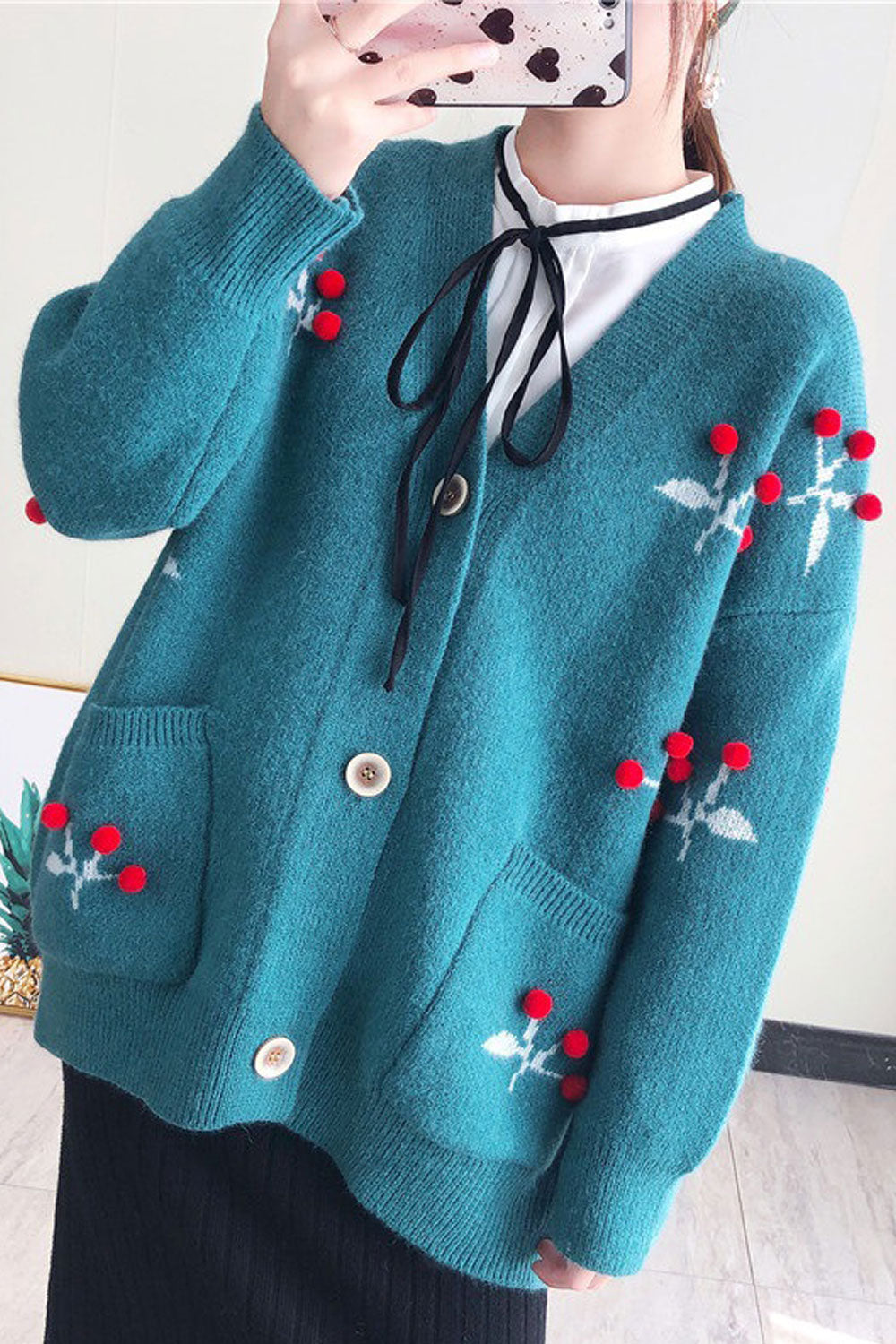 Women Loose Style Breathable Button Closure Warm Thick Sweater