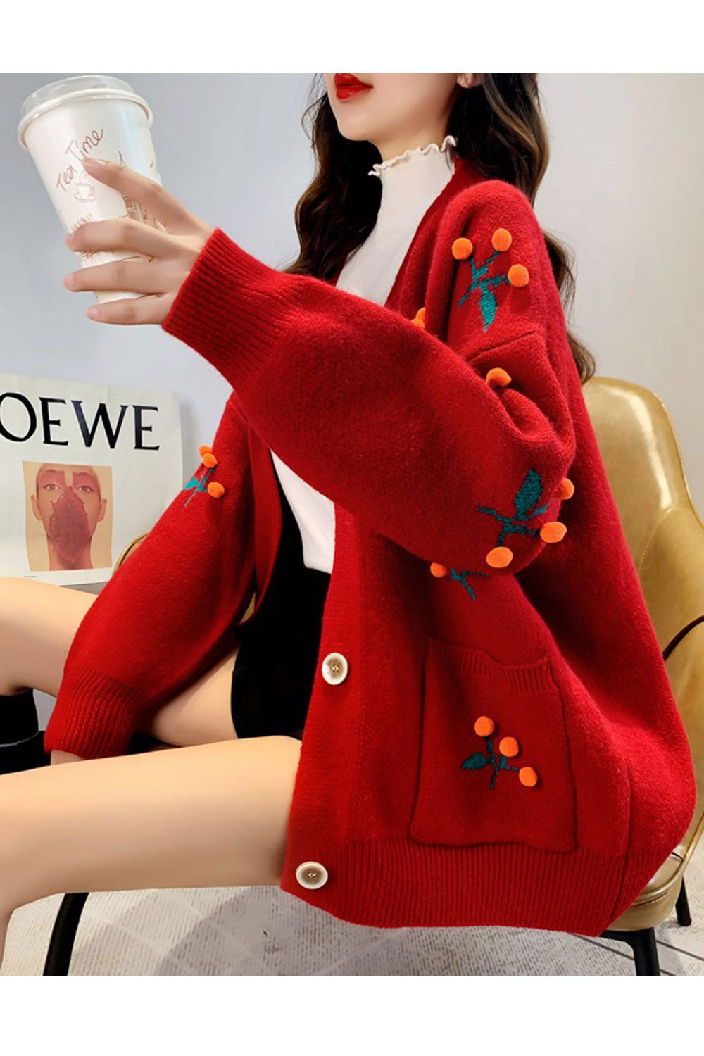 Women Loose Style Breathable Button Closure Warm Thick Sweater