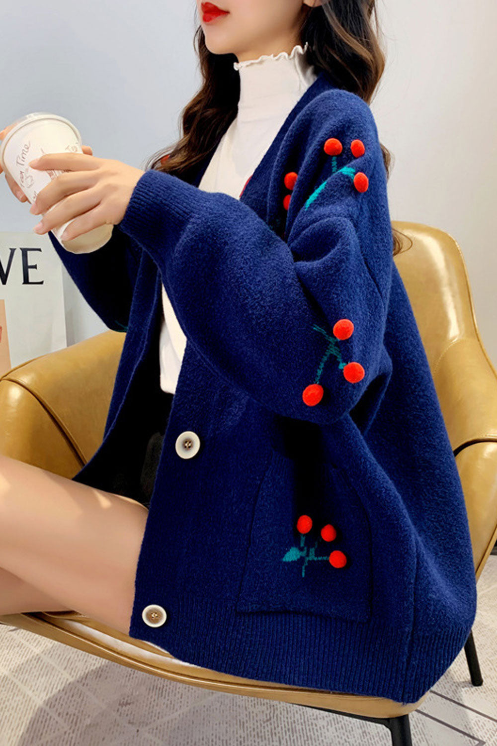Women Loose Style Breathable Button Closure Warm Thick Sweater