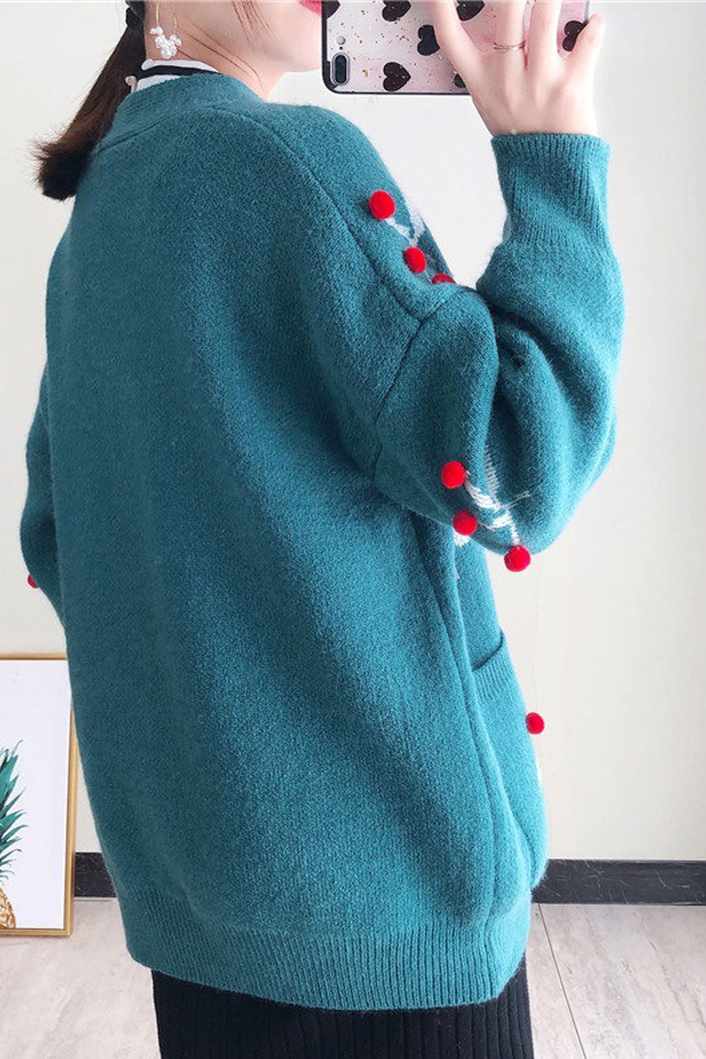 Women Loose Style Breathable Button Closure Warm Thick Sweater