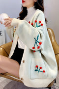 Women Loose Style Breathable Button Closure Warm Thick Sweater