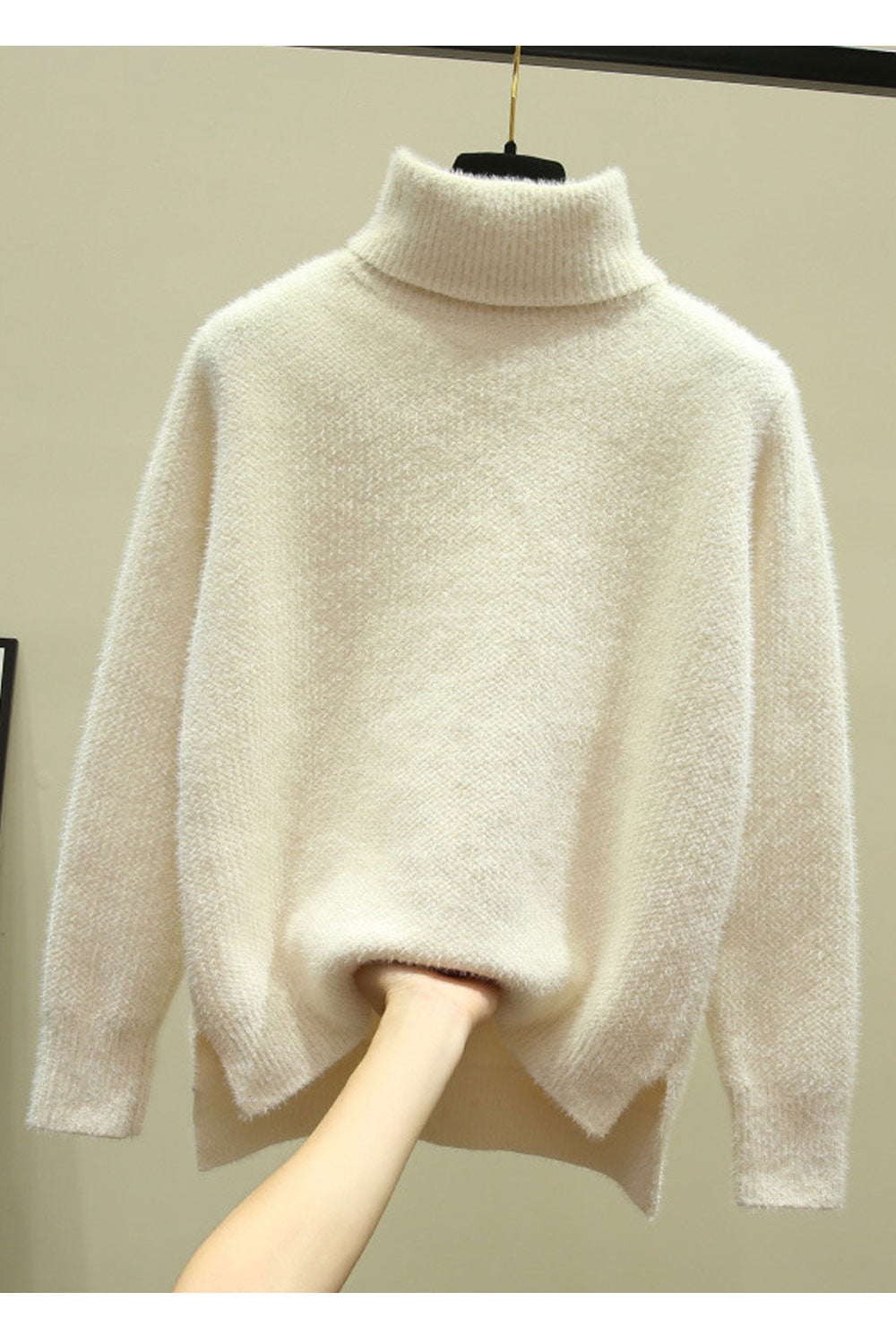 Women Comfortable High Neck Thick Windproof Solid Colored Lovely Sweater